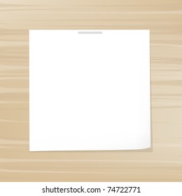 White Note Paper On Wood Background, Vector Illustration