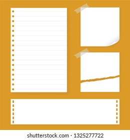 White note paper punched and torn holes. With lines and without lines.Vector illustration.