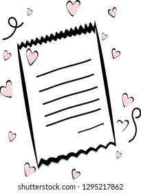 White note paper with a small heart surrounded by cute pink, sweet doodle vector illustration