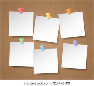 white note papers on brown background, vector eps10