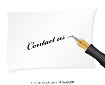 White note with text (contact us). Vector illustration.