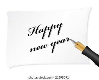 White note with text (happy new year). Vector illustration.