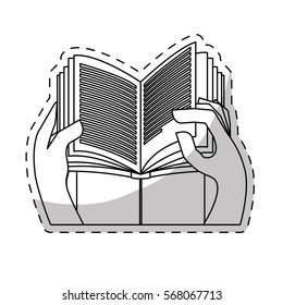 White notebook in the hands with black foil icon image design