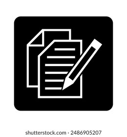 Weißes Notizbuch-Symbol in schwarzem Quadrat, Vektorgrafik