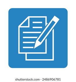 white notebook icon in blue square, vector file
