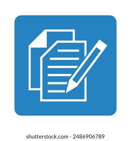 Icono blanco del cuaderno en cuadrado azul, archivo de Vector