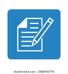Icono blanco del cuaderno en cuadrado azul, archivo de Vector