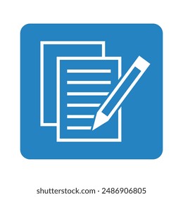 Weißes Notizbuch-Symbol in blauem Quadrat, Vektorgrafik