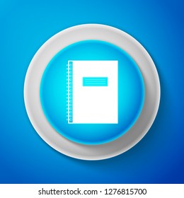 White Notebook icon isolated on blue background. Spiral notepad icon. School notebook. Writing pad. Diary for business. Notebook cover design. Office stationery items. Vector illustration