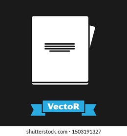 White Notebook icon isolated on black background. Spiral notepad icon. School notebook. Writing pad. Diary for school.  Vector Illustration