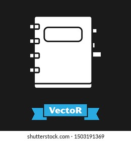White Notebook icon isolated on black background. Spiral notepad icon. School notebook. Writing pad. Diary for school.  Vector Illustration
