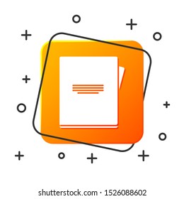 White Notebook icon isolated on white background. Spiral notepad icon. School notebook. Writing pad. Diary for school. Orange square button. Vector Illustration