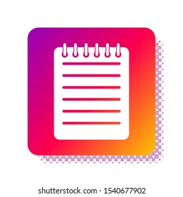 White Notebook icon isolated on white background. Spiral notepad icon. Writing pad. Diary for business. Notebook cover design. Square color button. Vector Illustration