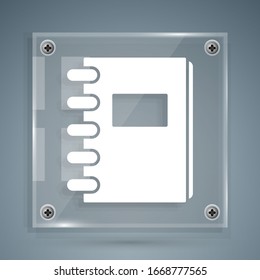 White Notebook icon isolated on grey background. Spiral notepad icon. School notebook. Writing pad. Diary for school. Square glass panels. Vector Illustration