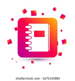 Icono de portátil blanco aislado en fondo blanco. Icono de la barra de notas espiral. Portátil escolar. Panel de escritura. Diario para la escuela. Botón Color cuadrado.  Ilustración vectorial