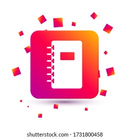Icono de bloc de notas blanco aislado en fondo blanco. Icono de bloc de notas en espiral. Cuaderno escolar. Almohadilla de escritura. Diario para la escuela. Botón de color cuadrado. Ilustración vectorial