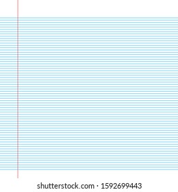 White notebook paper with blue lines and red paragraph lines