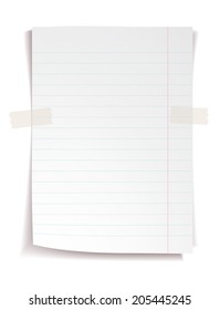 White notebook paper with lines on white background