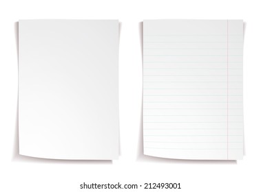 White notebook paper with lines on white background