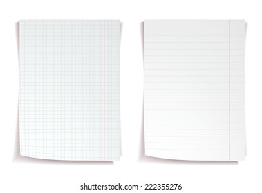 White notebook paper on white background