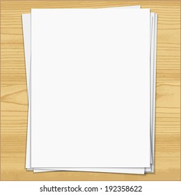 White notebook paper sheets isolated on  wood background.    Vector illustration.