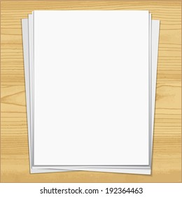 White notebook paper sheets isolated on wood background.    Vector illustration. 