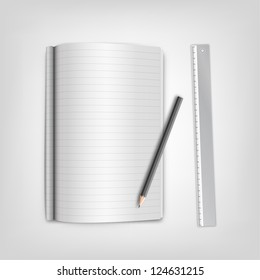 White Notebook Pencil and Ruler Vector