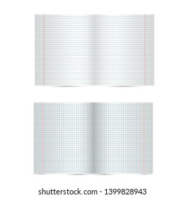 White notebook in a ruler and cell. White sheet of paper.