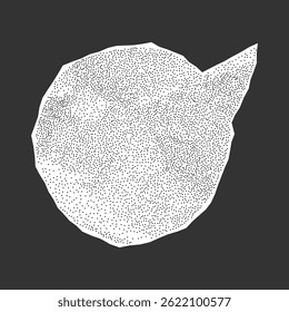 Witte notebook speech bubbel op donkere achtergrond. Verfrommeld papier, gekartelde gescheurde rand, korrelige look en halftoonarcering.