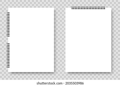 White Notebook with spiral. Blank Notepad, isolated on transparent background. Paper sheet. Vector illustration