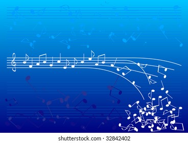 White notes on the blue background.