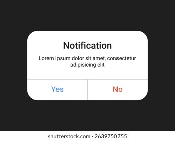 White notification pop up UI design with yes and no buttons on a dark background for mobile app and web alert interface in a minimal modern style