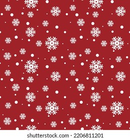 White nowflake on a red seamless background. Pattern illustration.