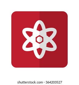 White Nuclear flat icon on red rounded square on white