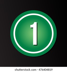 The White number "1" in a green paper circle on black background. Vector illustration
