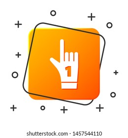 White Number 1 one fan hand glove with finger raised icon isolated on white background. Symbol of team support in competitions. Orange square button. Vector Illustration