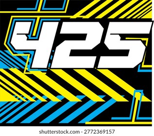 White number 425 vector, elegant racing theme, matrix and abstract lines background.