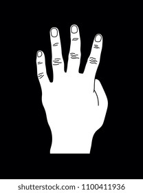 White Number Four Hand Gesture, Vector Sillhouette