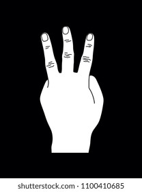 White Number Three Hand Gesture, Vector Sillhouette