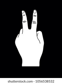 White Number Two Hand Gesture, Vector Sillhouette
