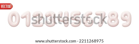White numbers from 0 to 9. Collection of voluminous inflated color numbers from balloon. Set of bright bubble spherical numbering figures. Elements in cartoon style. vector illustration