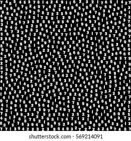 white numbers from 1 to 9. scattered numbers. abstract pattern. black background. vector illustration