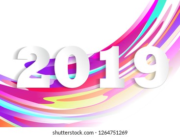 White numbers 2019. Year 2019 - colorful background.