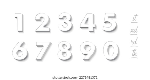 White numbers and ribbons ending of the words isolated on white background. Vector festive design elements for Birthday, anniversary or holydays.