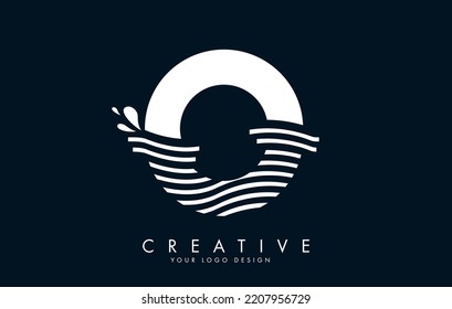 White O Letter Logo with Waves and Water Drops Design Vector Illustration.