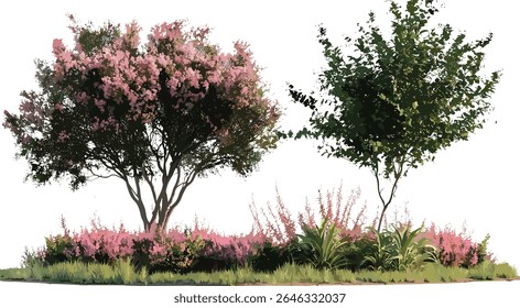 Árvore de Baileyana, arbusto de Clethra alnifolia, corte isolado de rua, plantas de jardim, elementos paisagísticos, natureza urbana, ilustração vetorial.