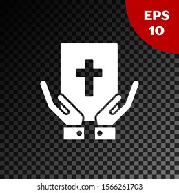 White Oath on the Holy Bible icon isolated on transparent dark background. The procedure in court. Truth and truth. Promise before god.  Vector Illustration