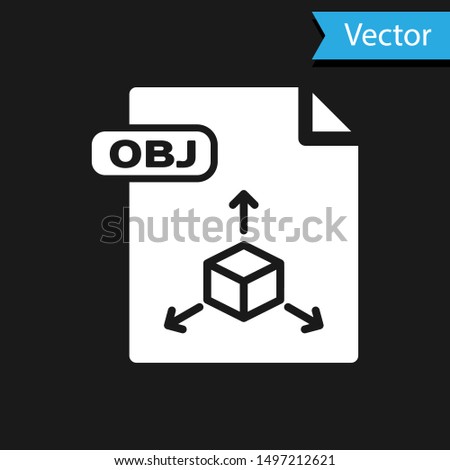 White OBJ file document. Download obj button icon isolated on black background. OBJ file symbol.  Vector Illustration