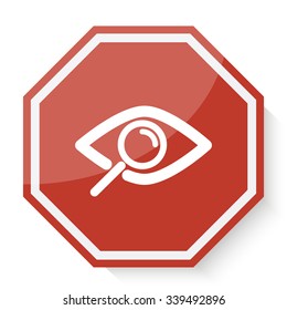 White Observation icon on red stop sign web app