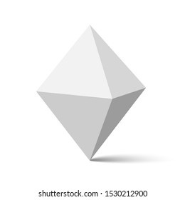 White octahedron. Polyhedron. Vector illustration.